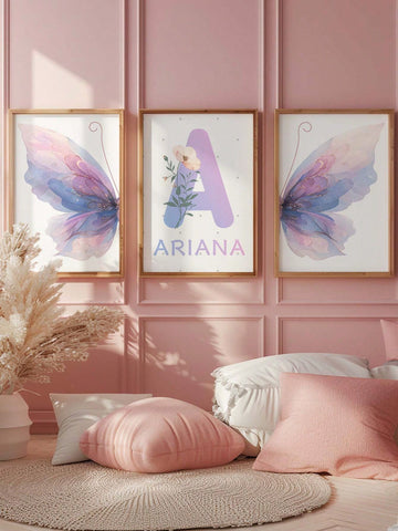 3 pcs personalized butterfly name art