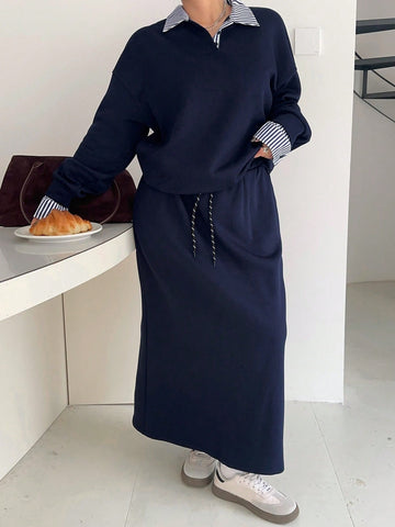 Plus navy sweatshirt and skirt set