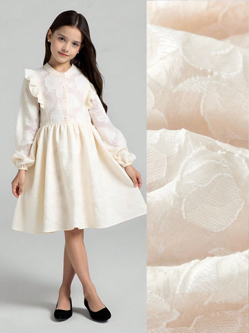 Tween girl cream puff sleeve dress
