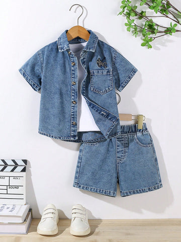 Young boy denim shirt and shorts set