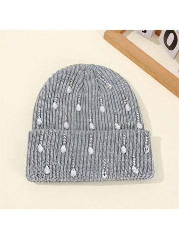 Embellished knit beanie