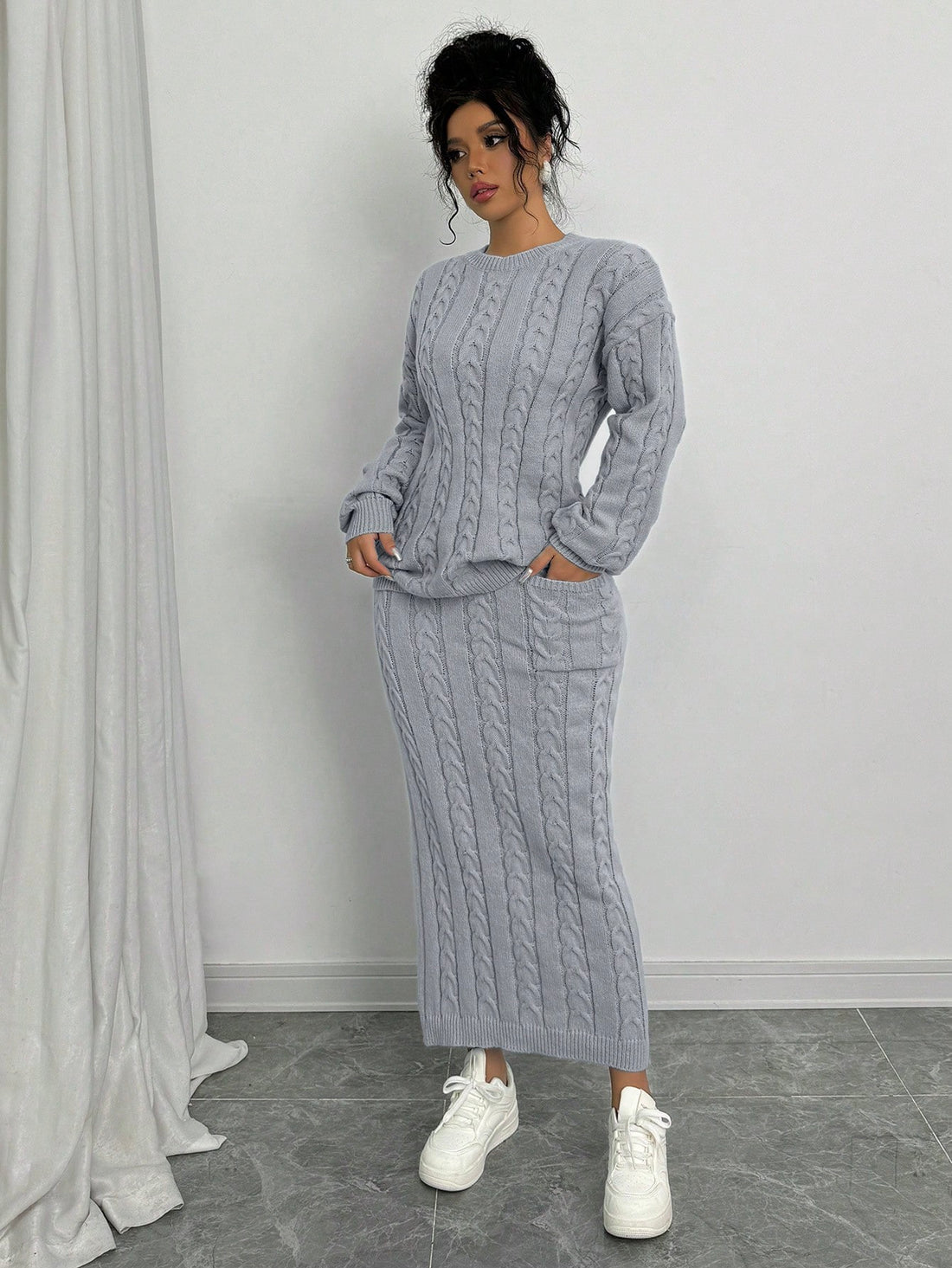 2 pc sweater and knit maxi skirt set