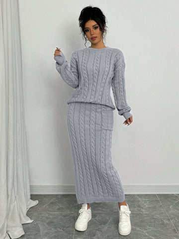 2 pc sweater and knit maxi skirt set