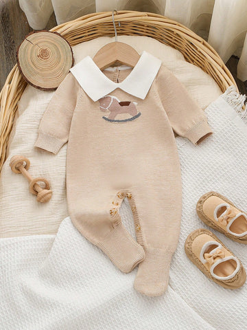 Baby boy horse knit footie