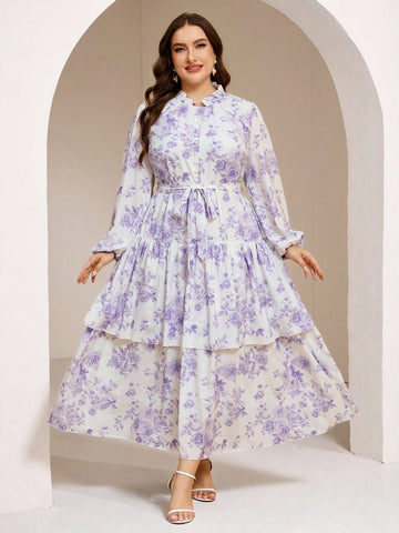 Plus floral long sleeve dress