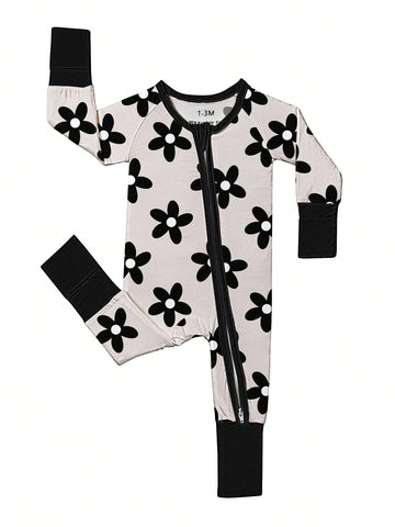Baby flower bamboo zip up pajamas