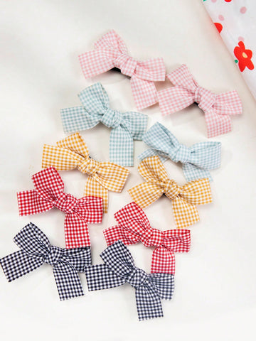 5 pairs gingham bow clips