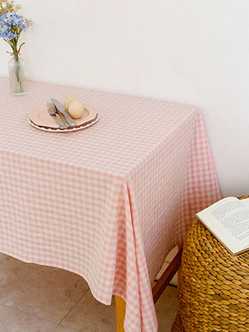 Pink gingham tablecloth