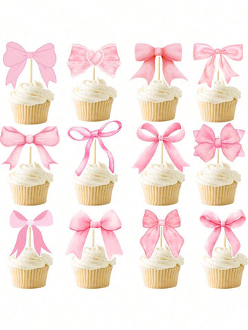24 bow cupcakes toppers