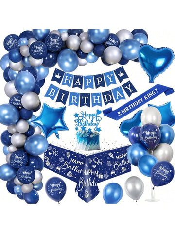 60 pc Blue and silver balloons kit