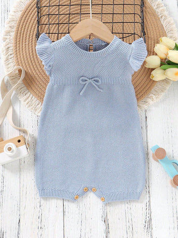 Baby girl blue knit romper