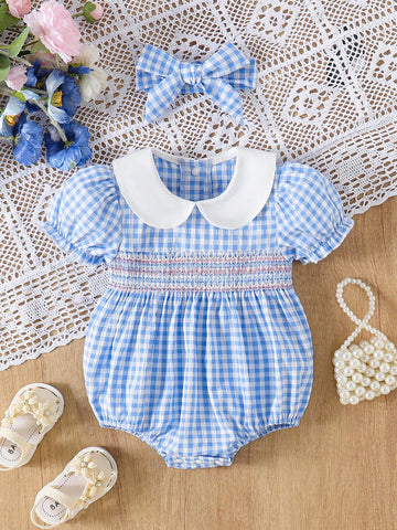 Summer blue gingham romper