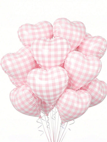 Pink gingham heart balloons