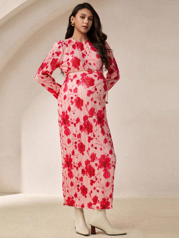 Pink and red maternity dress