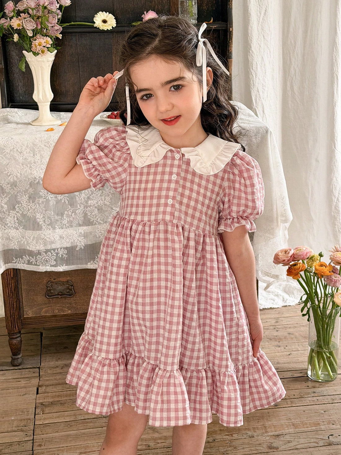 Girls pink gingham dress