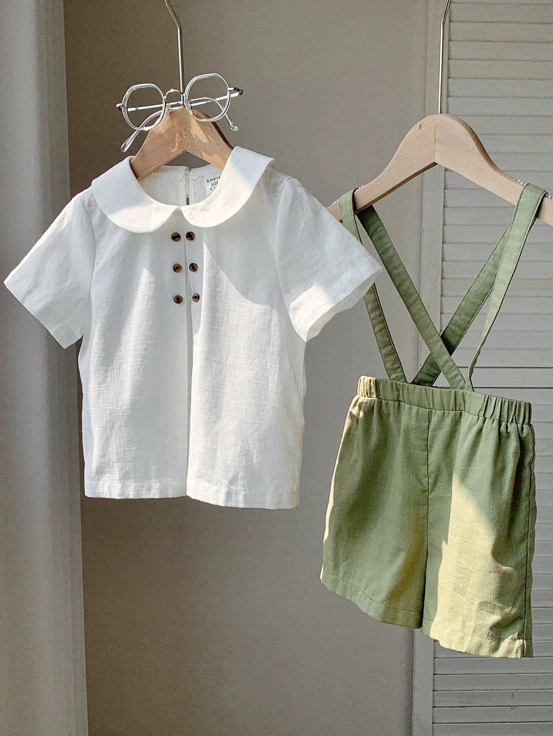 Boys dressy shirt and overalls set
