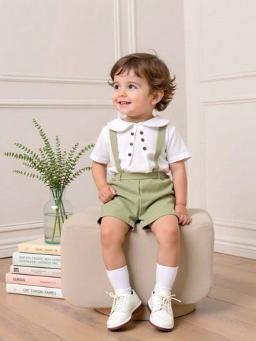 Boys dressy shirt and overalls set