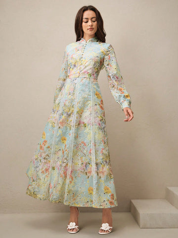 Elegant floral embroidered dress