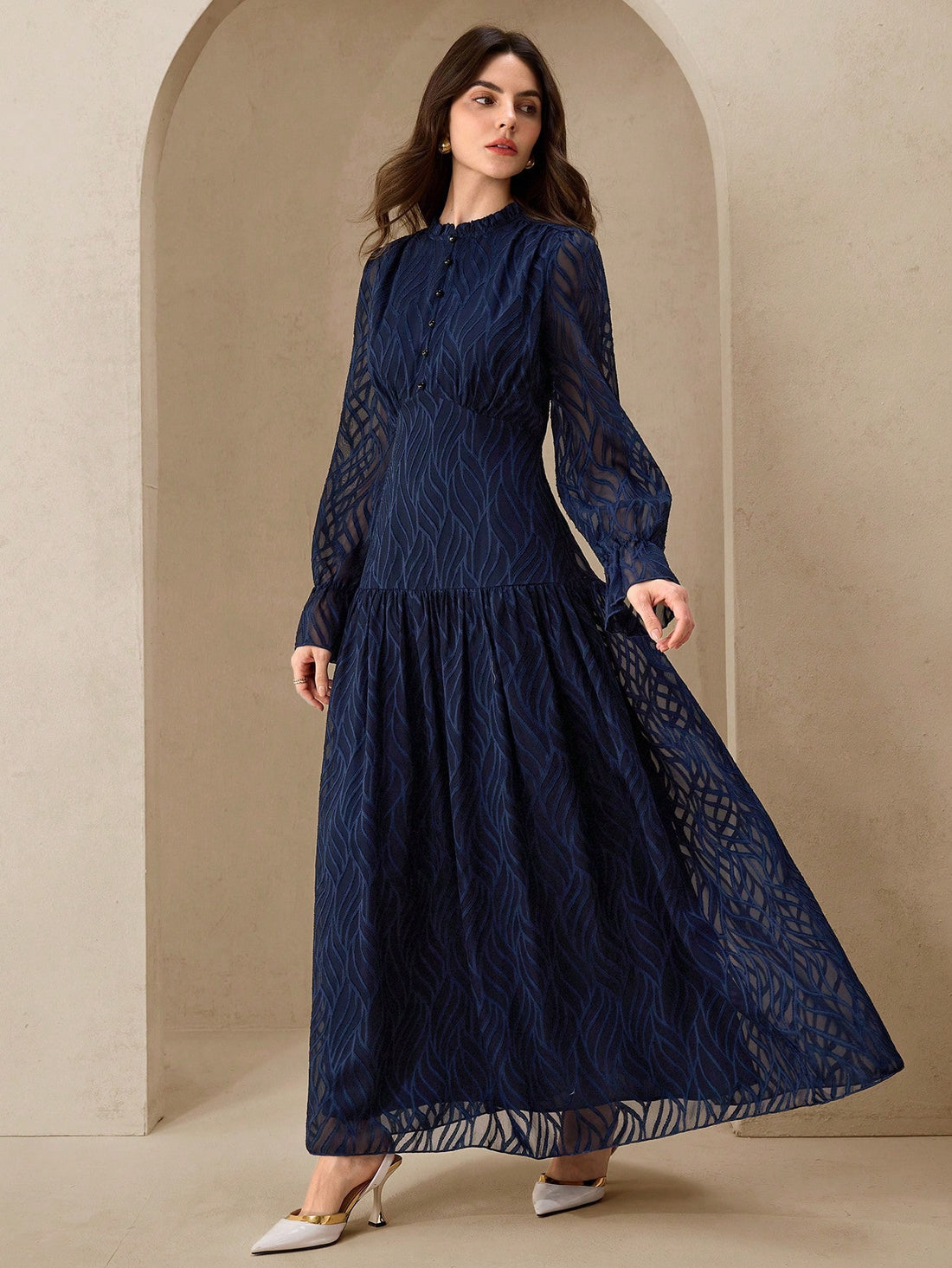 Navy ruffle sleeves dress