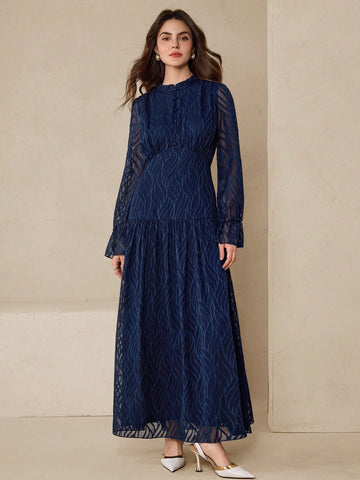 Navy ruffle sleeves dress