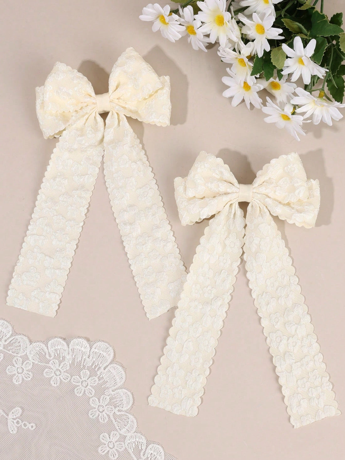 2 pc lace bow cream/pink