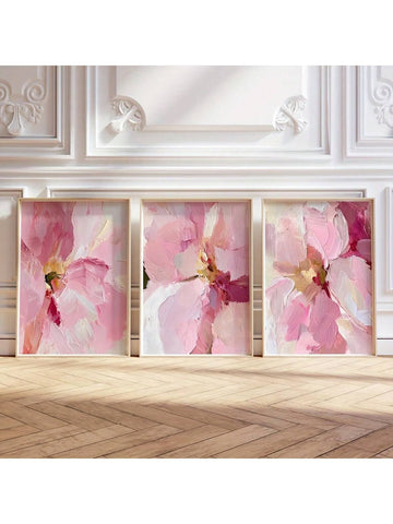 3 pcs pink flower canvas art unframed