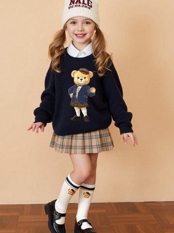 Girls navy bear sweater