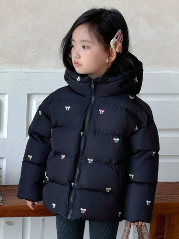 Girls Black bow decor coat