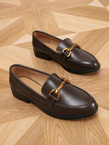 Brown Buckle Detail Loafers