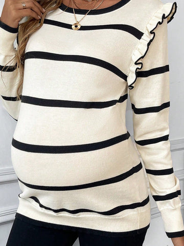 Maternity Striped Ruffle Sweater