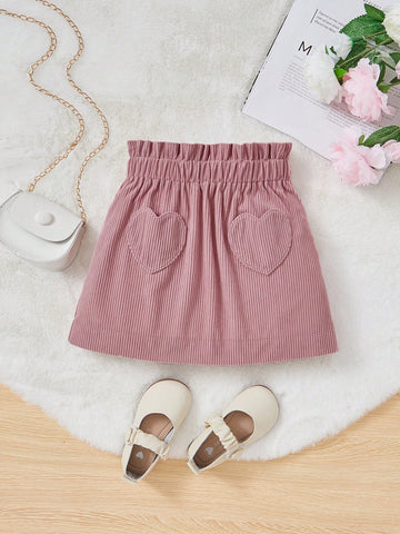 Pink Corduroy Heart pocket Skirt