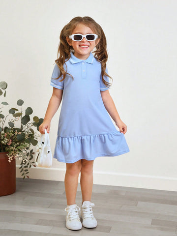 Young Girl Casual Comfortable Stand Collar Color Block Ribbed Solid Color Dress