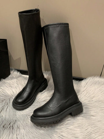 Black Knee Boots with Zip
