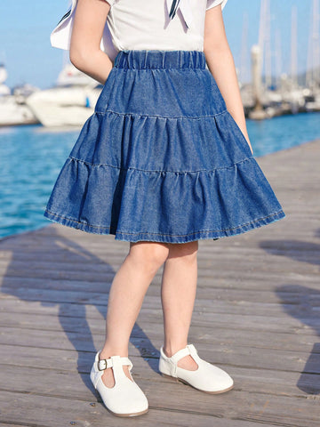 Young Girl Casual Loose Fit Denim Skirt
