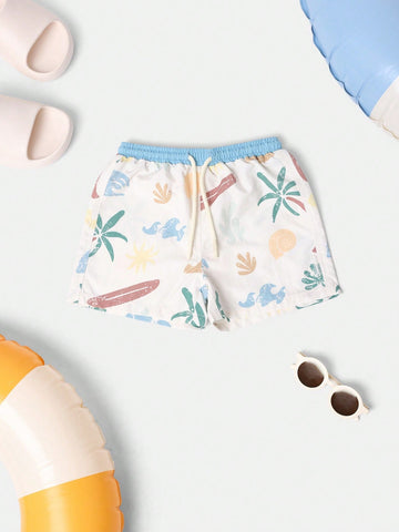 Retro Summer Beach Print Swimming Trunks Kids Pool Shorts