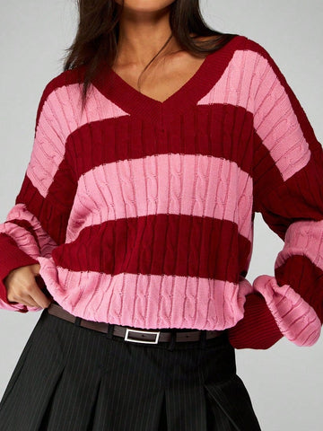 Misguided Striped Sweater V neck
