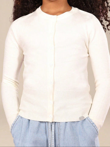 Button Front Cardigan Long Sleeve Ribbed Knit