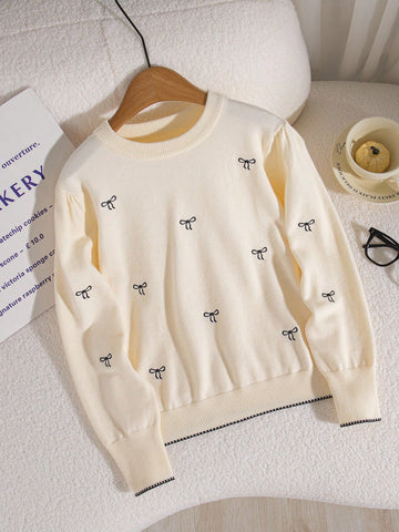 Girls' Sweater With Embroidered Bow