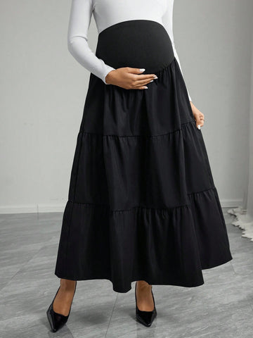 Black Layered Maternity Skirt