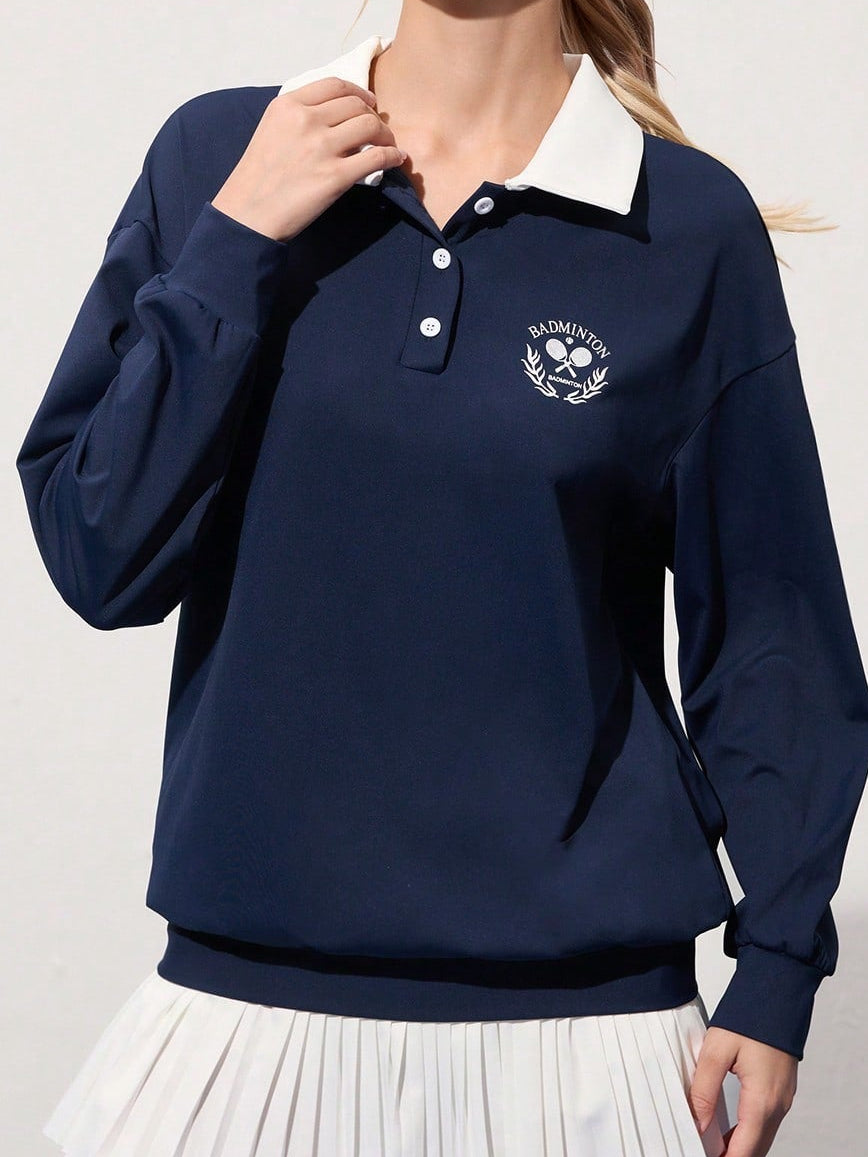 Tennis Style Casual Vintage Sports Knit Women's Polo Shirt