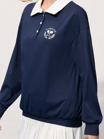 Tennis Style Casual Vintage Sports Knit Women's Polo Shirt