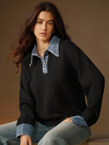 Denim Collar Sweater