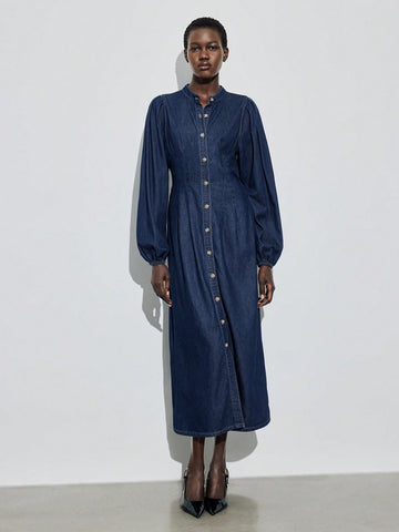 Women's Fashion Front Button Denim Dress