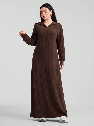 Brown zip sweater dress