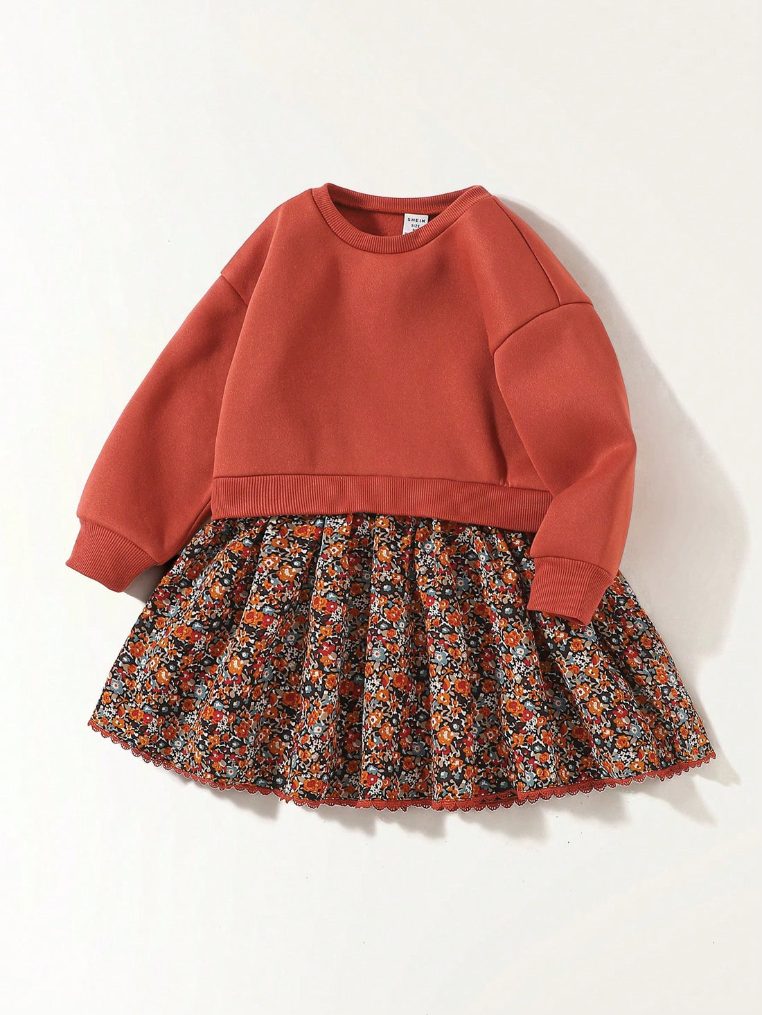 Orange Sweatshirt Floral Dress