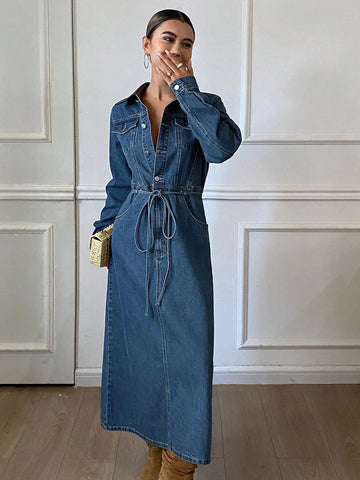 Denim Tie Waist Dress