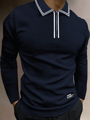 Men's Long Sleeve Zip-Up Collar Polo Shirt