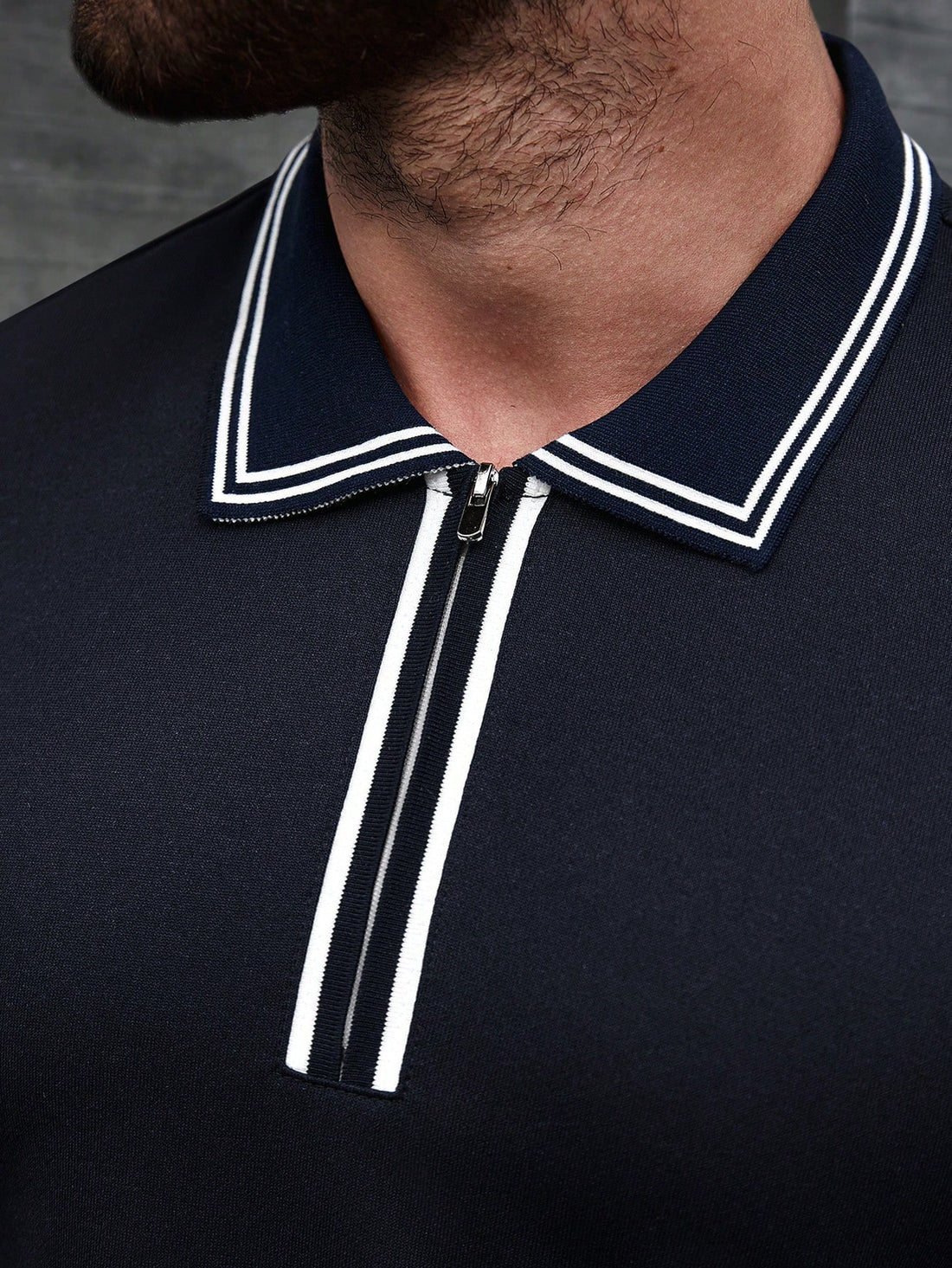 Men's Long Sleeve Zip-Up Collar Polo Shirt