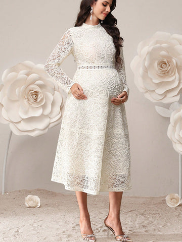 Maternity Dress Elegant Elegant Lace Solid Color Maternity Party Dress
