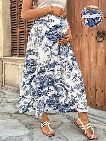 Adjustable Vintage Long Casual Maternity Skirt